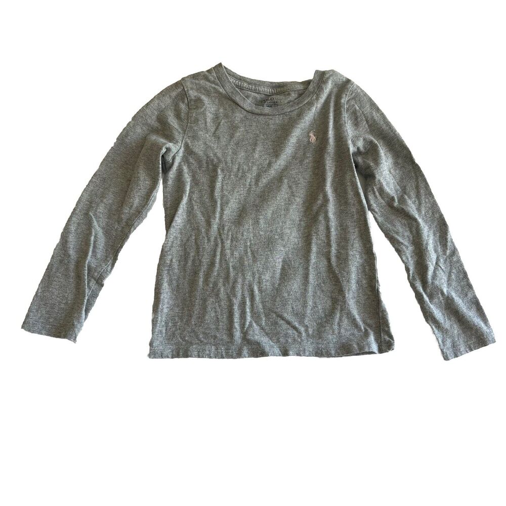 Polo Ralph Lauren Girls Long Sleeve‎ T -shirt Grey Pink Pony Size 6